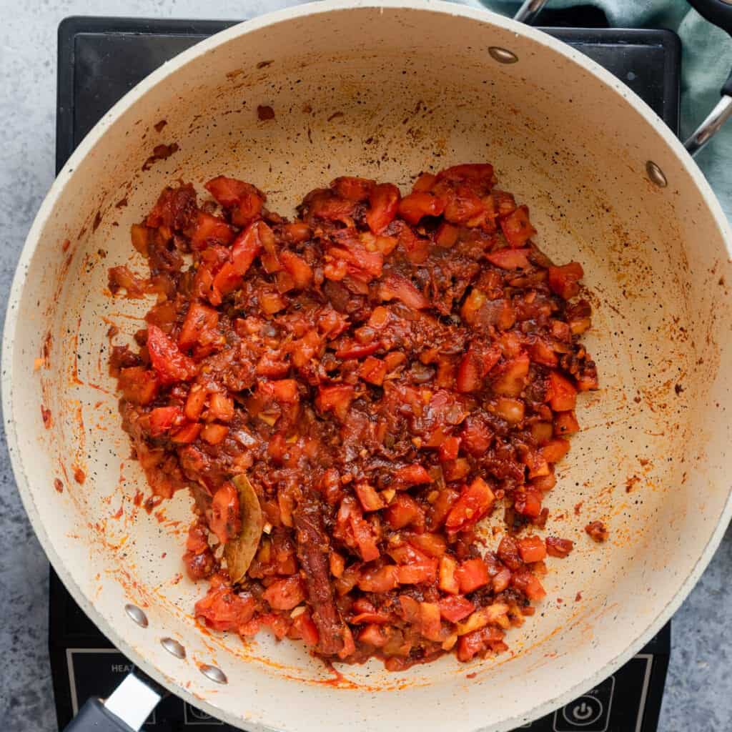 Indian masala in a frying pan for vegan dal makhani
