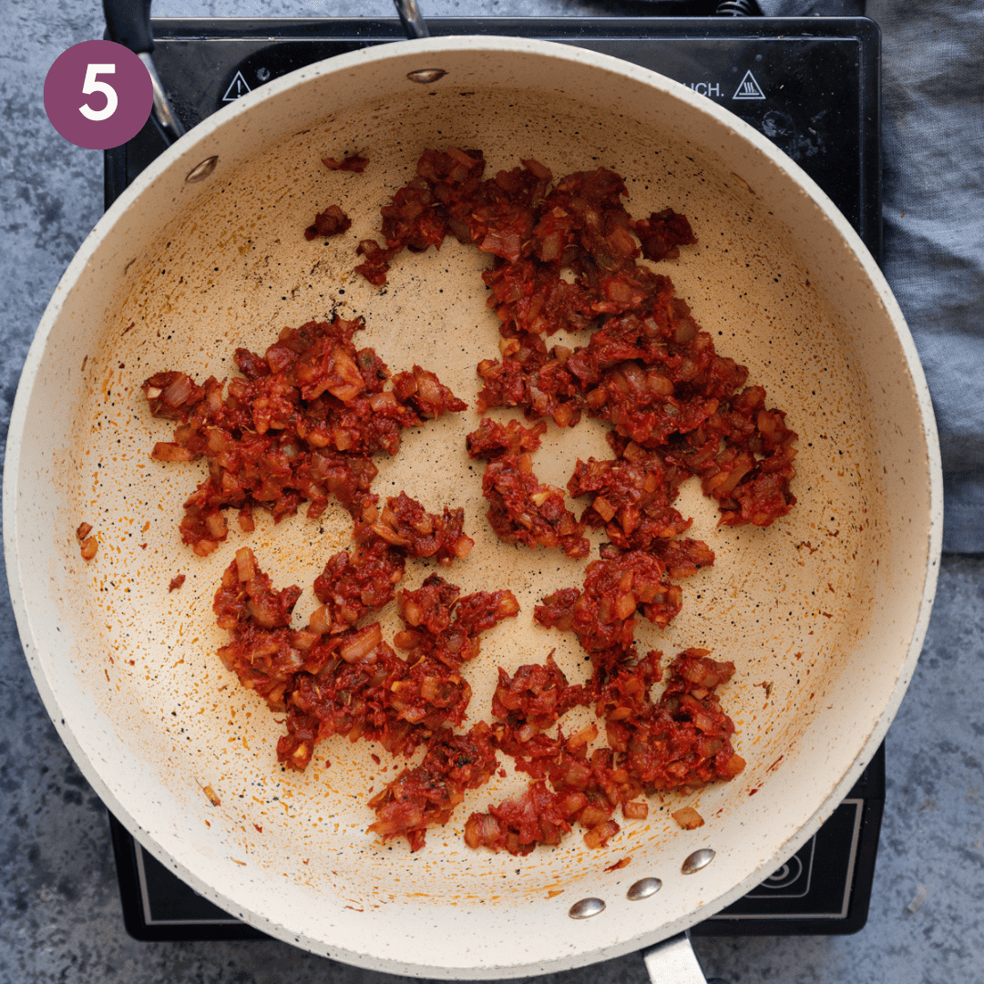 Jammy tomato paste and onion mixture.