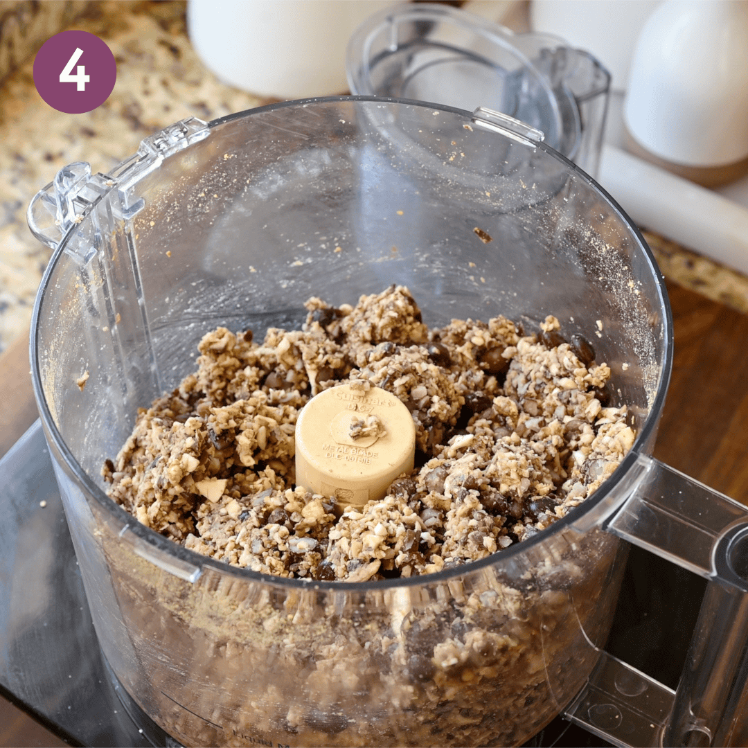 black beans pulsed into the mushroom walnut mixture in a food processor.